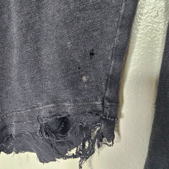 Free People M Washed Black Hazy Days Split Neck Top Grunge Boho Distressed Worn - Picture 7 of 7